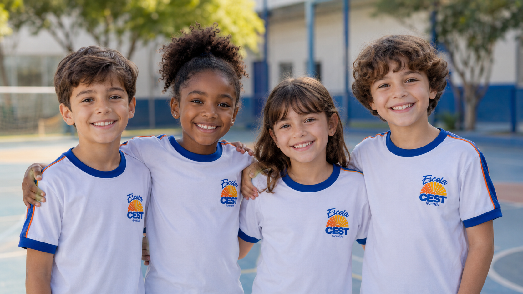 Equipe de alunos da Escola CEST na quadra
